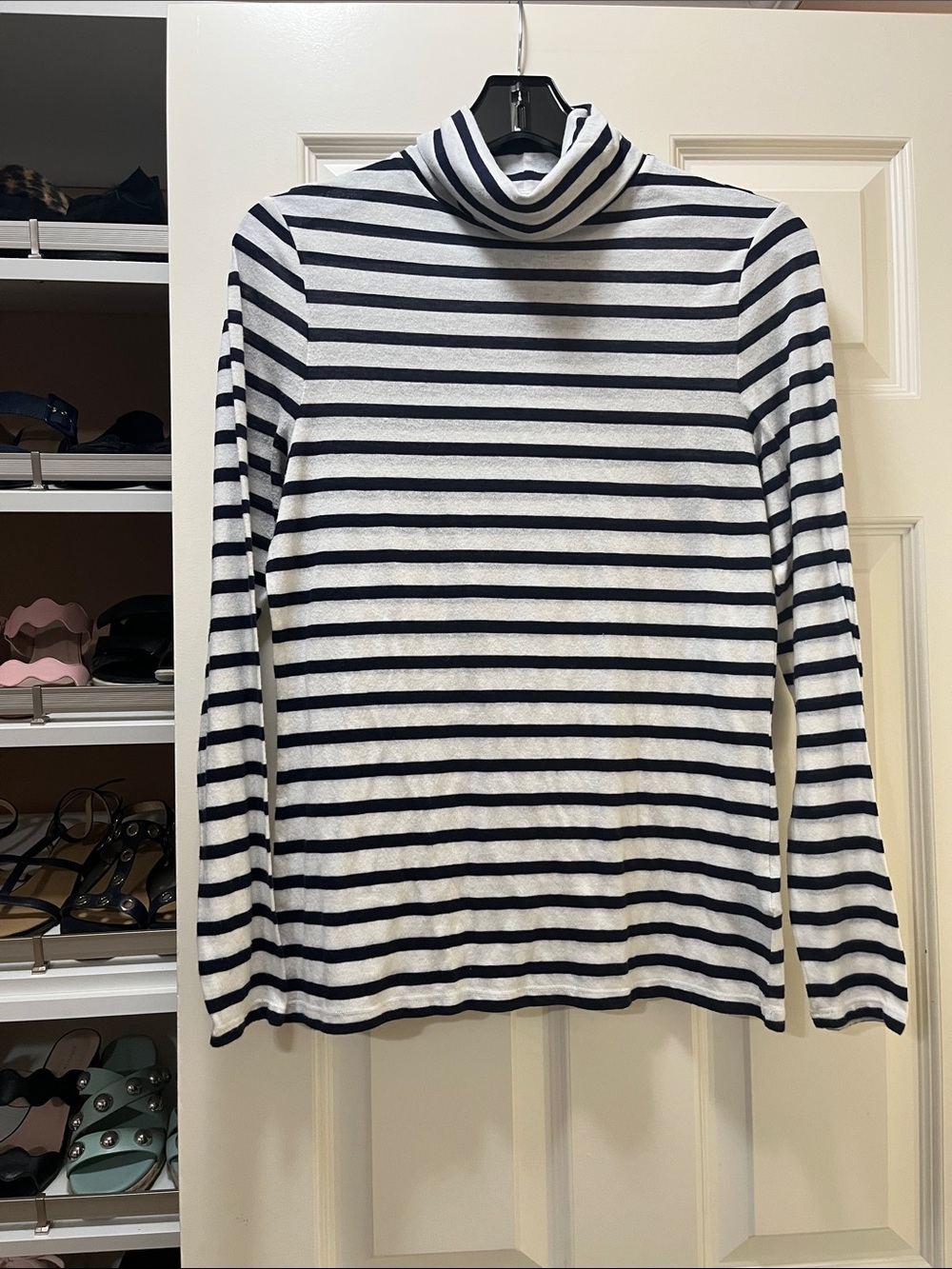 Boden Navy and White Striped Turtleneck